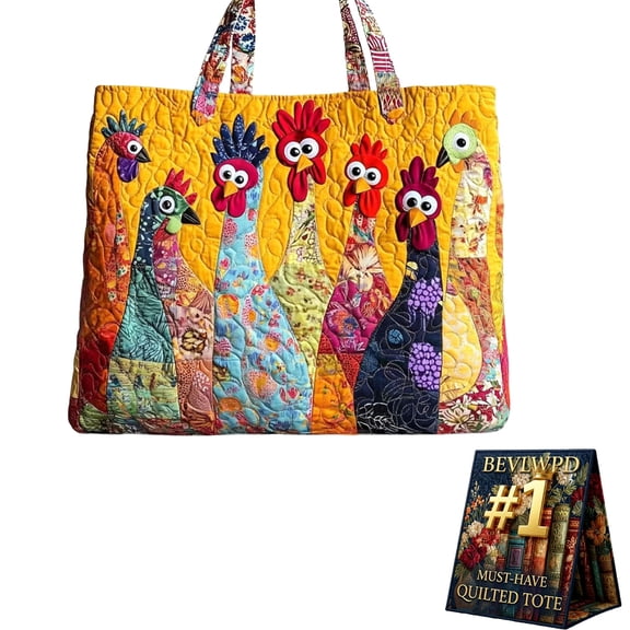 Quilted Tote Bag for Women with Handles Funky Chicken Handmade Large Capacity Animal Storage Bags Vintage Playful Cat