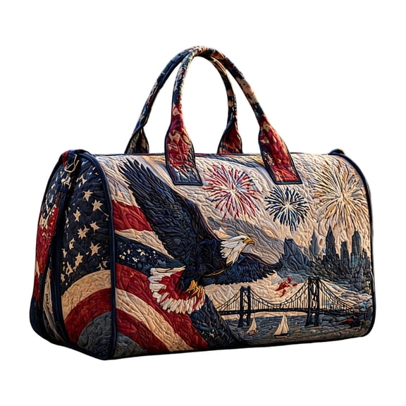 Quilted Travel Bag Gym Bag Personalized Gifts Handbag Tote Bag Training Bag Travel Bag Beach Hiking Camping, Eagle Fireworks Pattern Design (#3A)