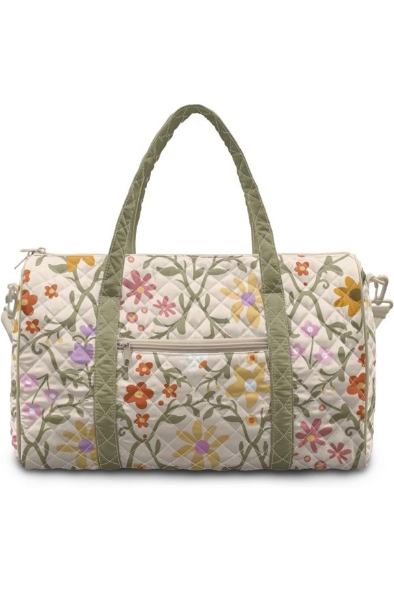 Quilted Travel Duffle Bag for Women Floral Large Weekender Overnight Bag, Lightweight Carry On Tote & Gym Bag for Travel Weekend Getaways Sauna