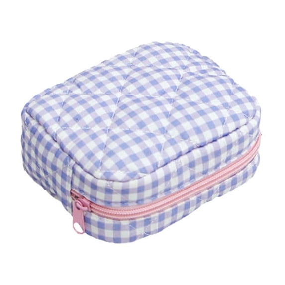 Travel Makeup Bag Set Quilted Organizer for Women and Girls Ruffle Gingham Mini Storage Pouch Travel Cosmetic Accessory