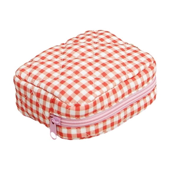 Quilted Travel Makeup Bag Set Ruffle Plaid Gingham Cosmetic Organizer Pouch Mini Storage For Women Girls