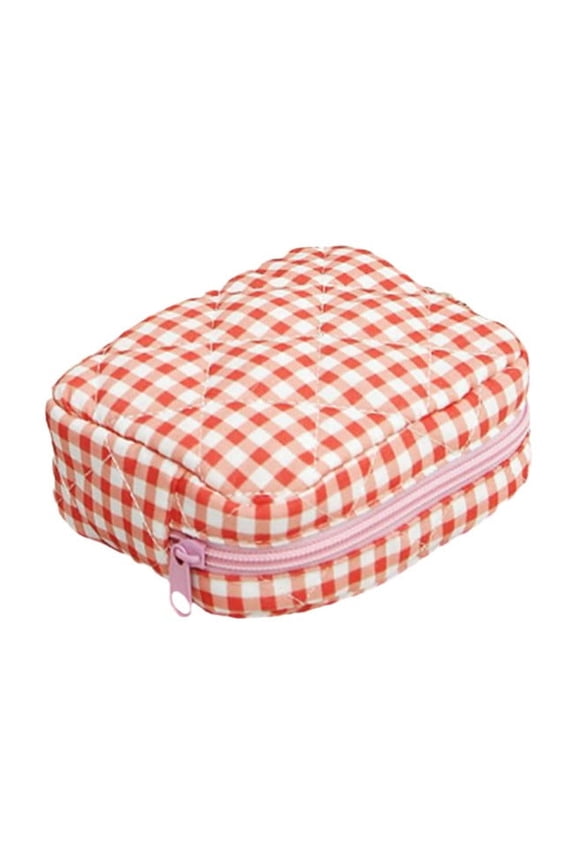 Quilted Travel Makeup Bag Set Ruffle Plaid Gingham Cosmetic Organizer Pouch Mini Storage For Women Girls