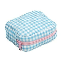 Quilted Travel Makeup Bag Set with Ruffle Plaid Design Cosmetic Organizer Pouch Mini Storage for Women Girls