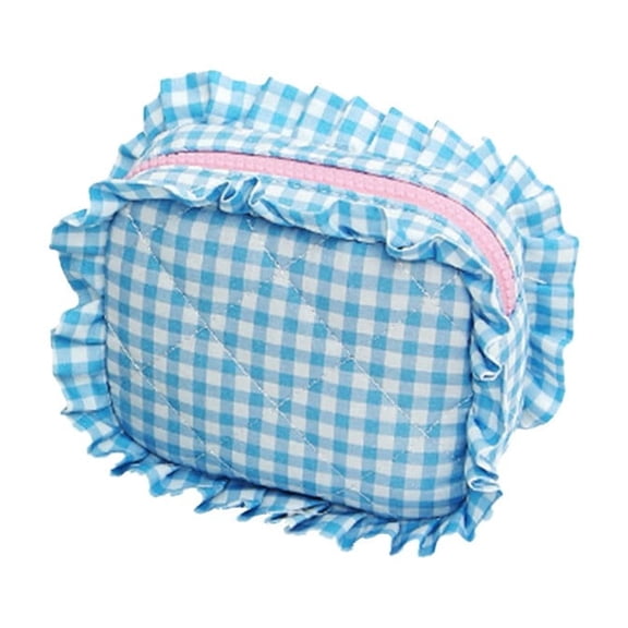 Quilted Travel Makeup Bag Set with Ruffle Plaid Design Cosmetic Pouch Organizer Storage for Women Girls Mini Beauty Accessories