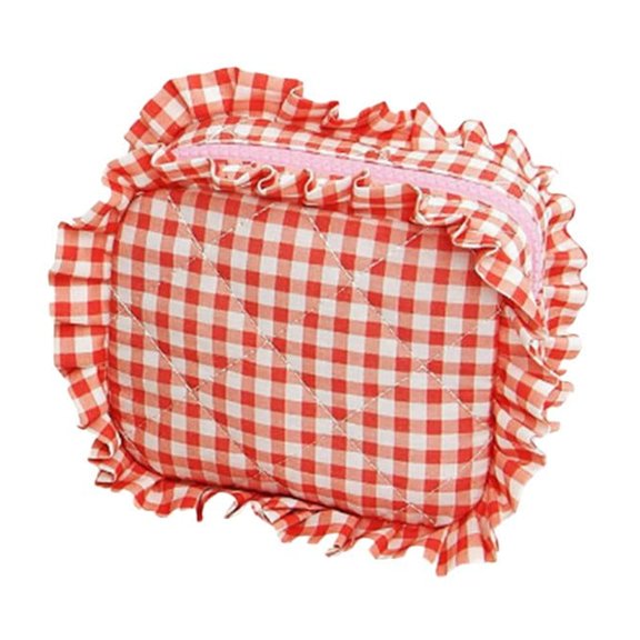 Quilted Travel Makeup Bag Set with Ruffle Plaid Design Cosmetic Organizer Pouch for Women Girls Mini Storage