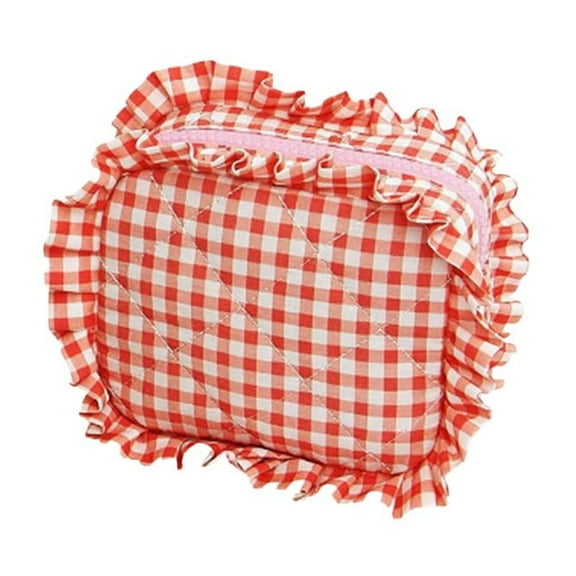 Quilted Travel Makeup Bag Set with Ruffle Plaid Design Cosmetic Pouch Organizer Storage for Women Girls