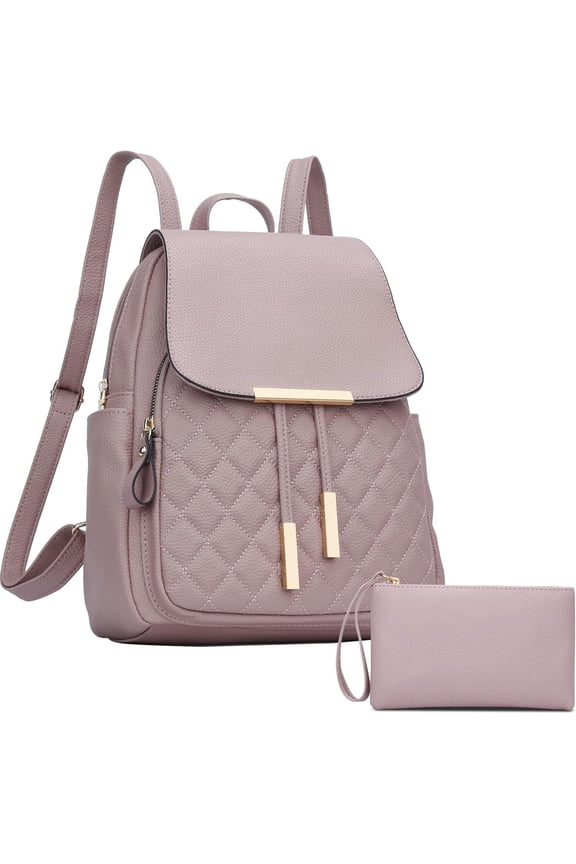 Quilted Trendy Leather Backpack Purse for Women and Ladies Travel Daypacks Bags with Wristlets (Y-)