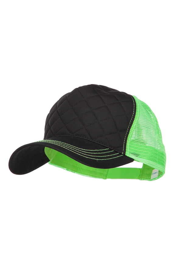 Quilted Trucker Two Tone Neon Mesh Big Size Cap - Black Neon Green XL-3XL