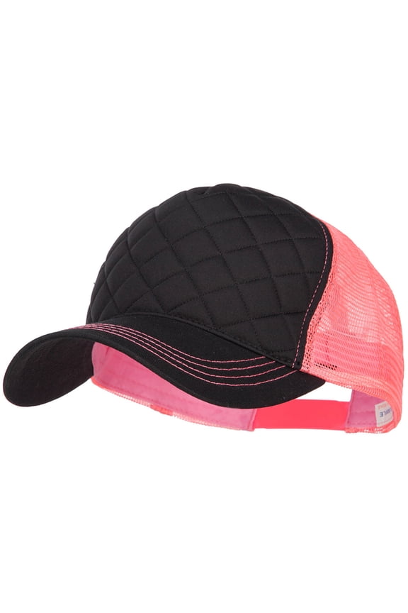 Quilted Trucker Two Tone Neon Mesh Big Size Cap - Black Neon Pink XL-3XL