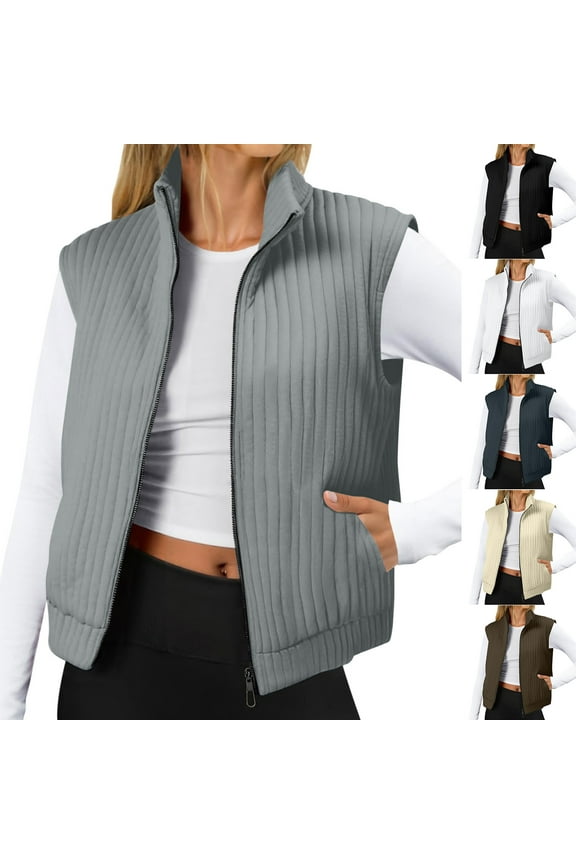 Quilted Vest for Women Trendy Casual Loose Sleeveless Jackets Outerwear Fall Spring Lightweight Vest with Pocket Winter Clothes for Women White XXL