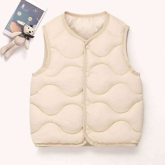 Quilted Vests for Girls Boys Button-Down V Neck Sleeveless Puffer Jackets Size 1-7 Toddlers Casual Solid Color Thermal Warm Outerwear Vest Coats