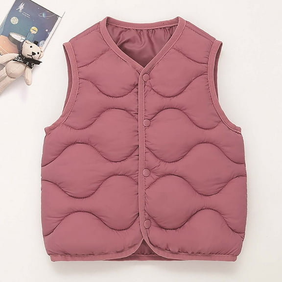 Quilted Vests for Girls Boys Button-Down V Neck Sleeveless Puffer Jackets Size 1-7 Toddlers Casual Solid Color Thermal Warm Outerwear Vest Coats