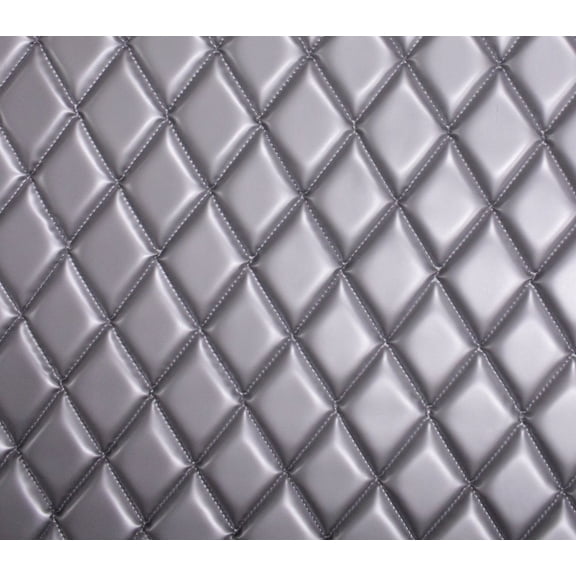 Quilted Vinyl Padded Upholstery Fabric w 3/8" Foam Backing 2"x3" Diamond Smooth Matte /52" Wide/Continuous Yard/ Booth Seat, Commercial Seat, Trophy Case Liner, Car Carpet, Car Floor, (Silver)