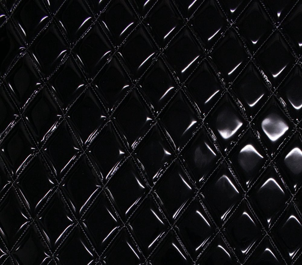 Quilted Vinyl Padded Upholstery Fabric w 3/8" Foam Backing Glossy Grain 2"x3" Diamond /52" Wide/Continuous Yard/ Auto Marine RV Boat Seat Cover DIY Craft Material, Seat Cover Material (BLACK)