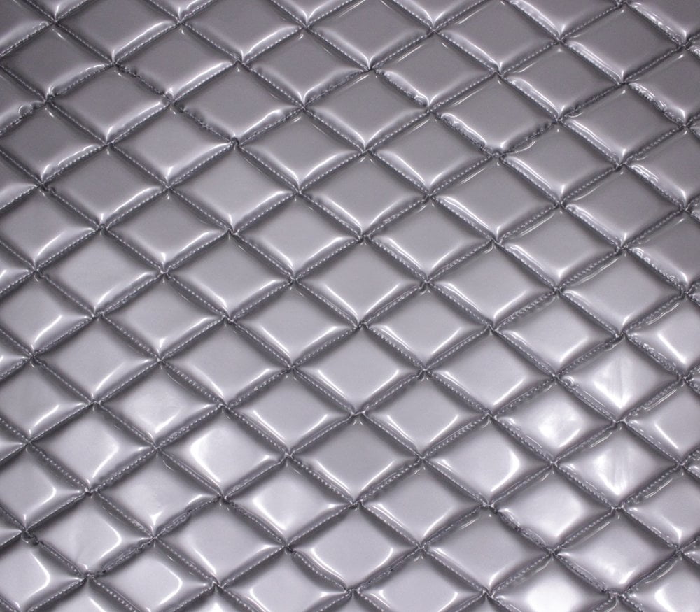 Quilted Vinyl Padded Upholstery Fabric w 3/8" Foam Backing Glossy Grain 2"x3" Diamond /52" Wide/Continuous Yard/ Car Seat Upholstery, Classic Car Restoration, Patio Outdoor Furniture Vinyl (SILVER)