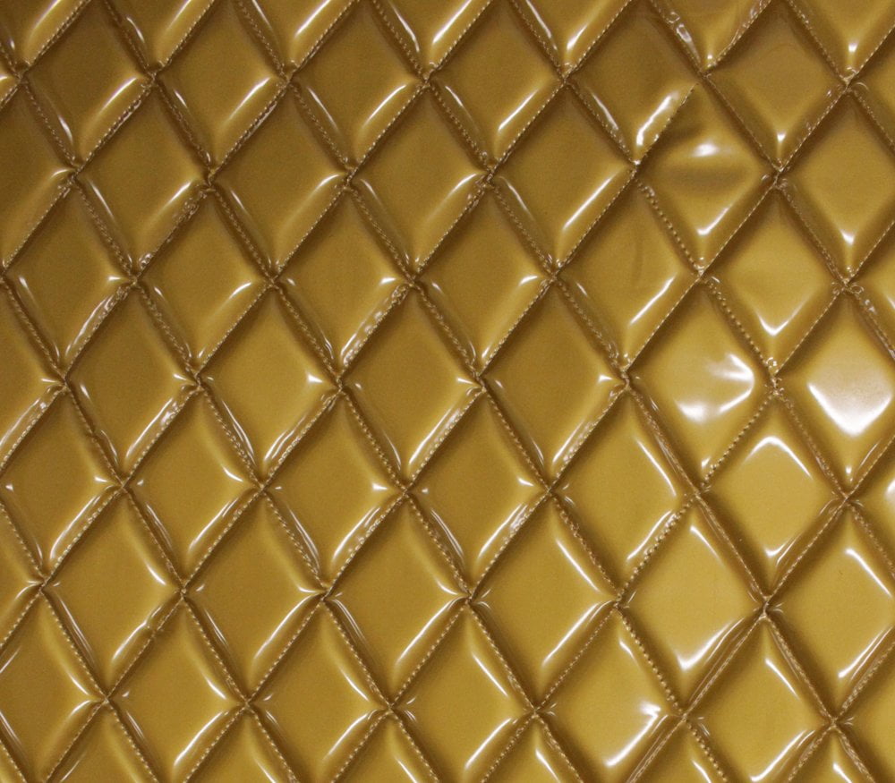 Quilted Vinyl Padded Upholstery Fabric w 3/8" Foam Backing Glossy Grain 2"x3" Diamond /52" Wide/Continuous Yard/ Commercial Seating, Easy-clean Surface, Accent Chair, Couch Cushion Cover (GOLD)