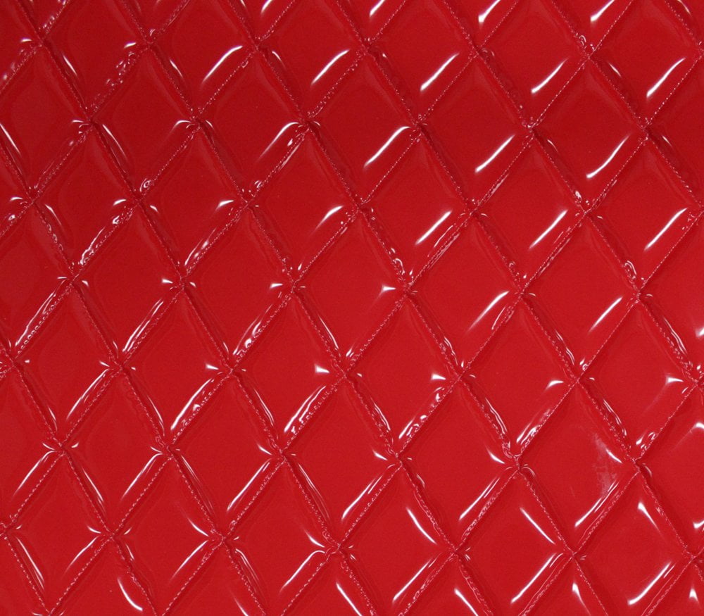 Quilted Vinyl Padded Upholstery Fabric w 3/8" Foam Backing Glossy Grain 2"x3" Diamond /52" Wide/Continuous Yard/ Wipe-Clean Padded Faux Leather, Furniture, Auto, Marine, Booth Seating, DIY (RED)