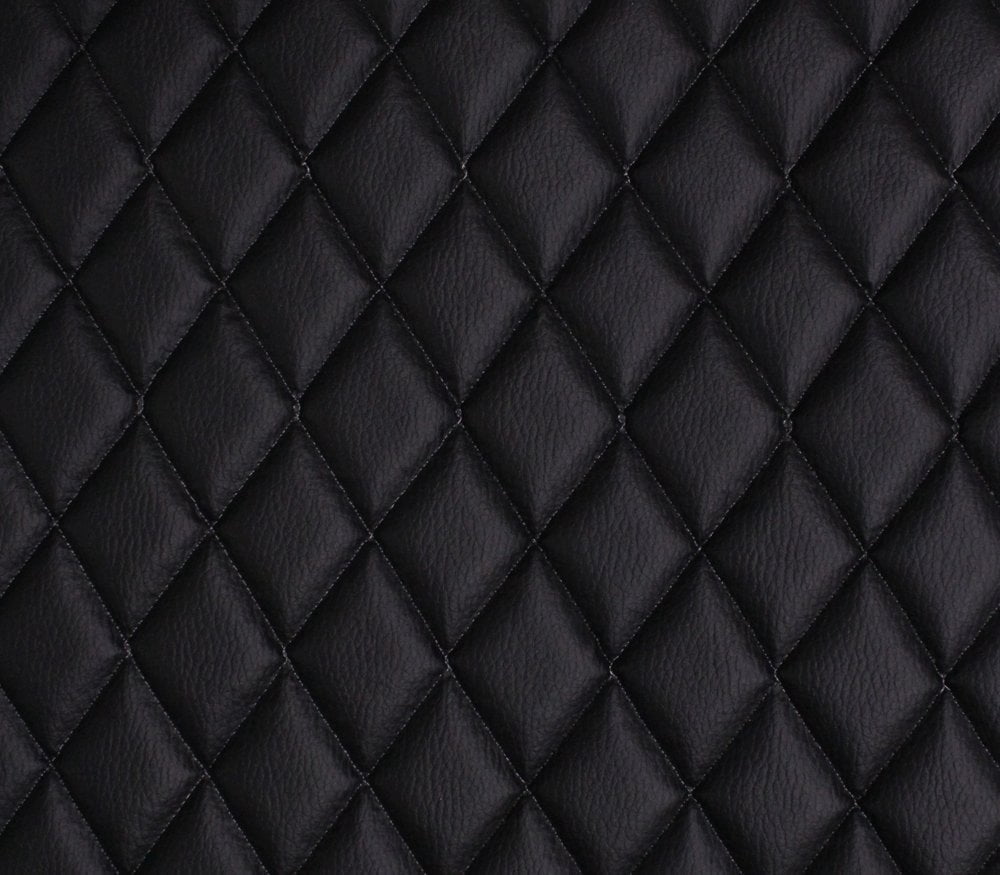 Quilted Vinyl Padded Upholstery Fabric w 3/8" Foam Backing Pebble Grain 2"x3" Diamond /52" Wide/Continuous Yard/ Jet Ski Seat, Cab Interior, Auto Detailing, Marine Grade Motorcycle Seat Cover (Black)