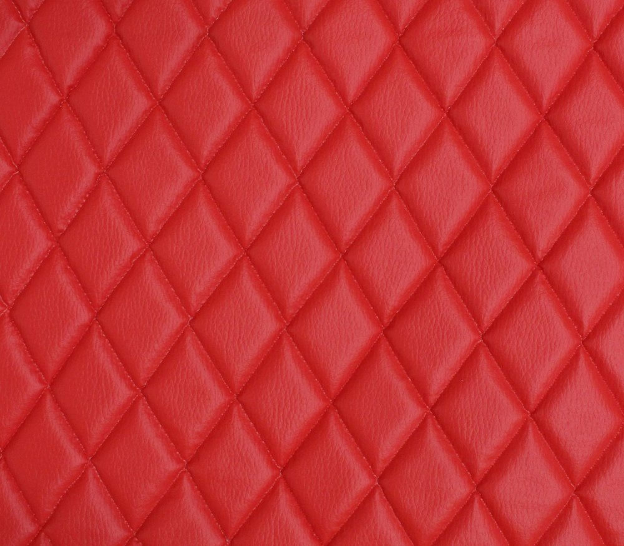 Quilted Vinyl Padded Upholstery Fabric w 3/8" Foam Backing Pebble Grain 2"x3" Diamond /52" Wide/Continuous Yard/ Vehicle Restoration, Costume Jacket Material, Quilted Backdrop, Stain Resistant (Red)