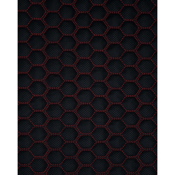Quilted Vinyl Padded Upholstery Fabric w 3/8" Foam Backing Perforated 1" Honeycomb /58" Wide /Continuous Yard/ seat reupholstering, office chairs, table covers, backdrops, bags (Black, Red Stitch)