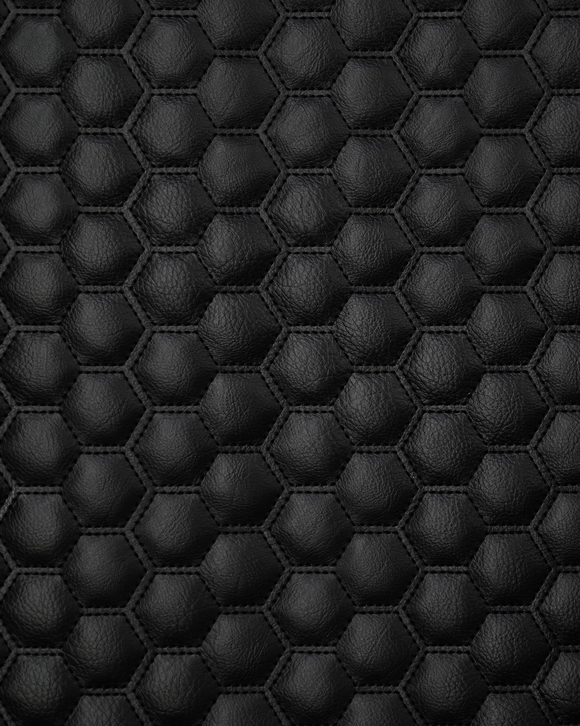 Quilted Vinyl Padded Upholstery Fabric w 3/8" Foam Backing Smooth 1" Honeycomb /58" Wide/Continuous Yard/ Backdrop, DIY Home Decor, Automotive Customizer, Boat Restorer, Crafter (Black, Black Stitch)