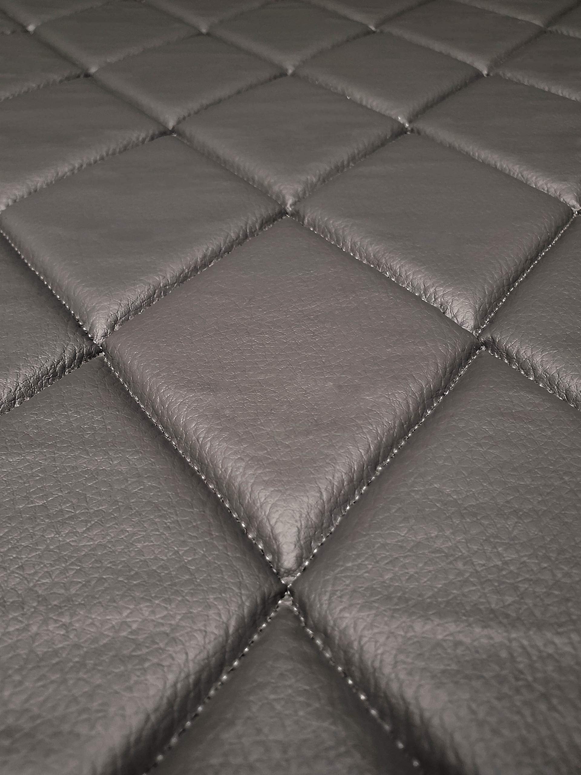 Quilted Vinyl Padded Upholstery Fabric w 3/8" Foam Backing Smooth 4"x6" Diamond /58" Wide/Continuous Yard/ Boat Seat Fabric, Headboard Fabric, Bar Stool Cover Material, DIY Upholstery (Gray)