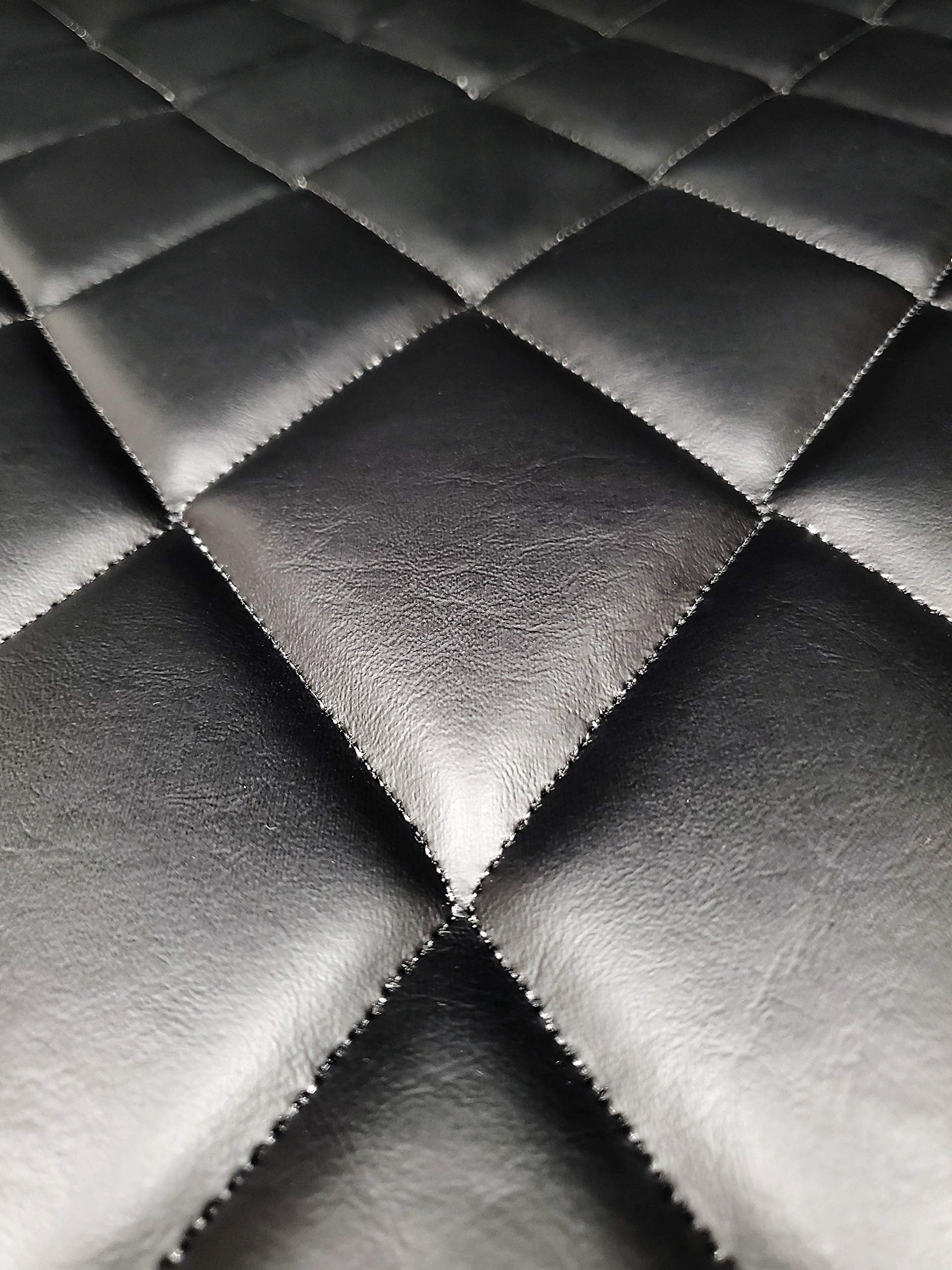 Quilted Vinyl Padded Upholstery Fabric w 3/8" Foam Backing Smooth 4"x6" Diamond /58" Wide/Continuous Yard/ Faux Leather Upholstery, Marine Vinyl Fabric, Automotive Upholstery Material (Black)