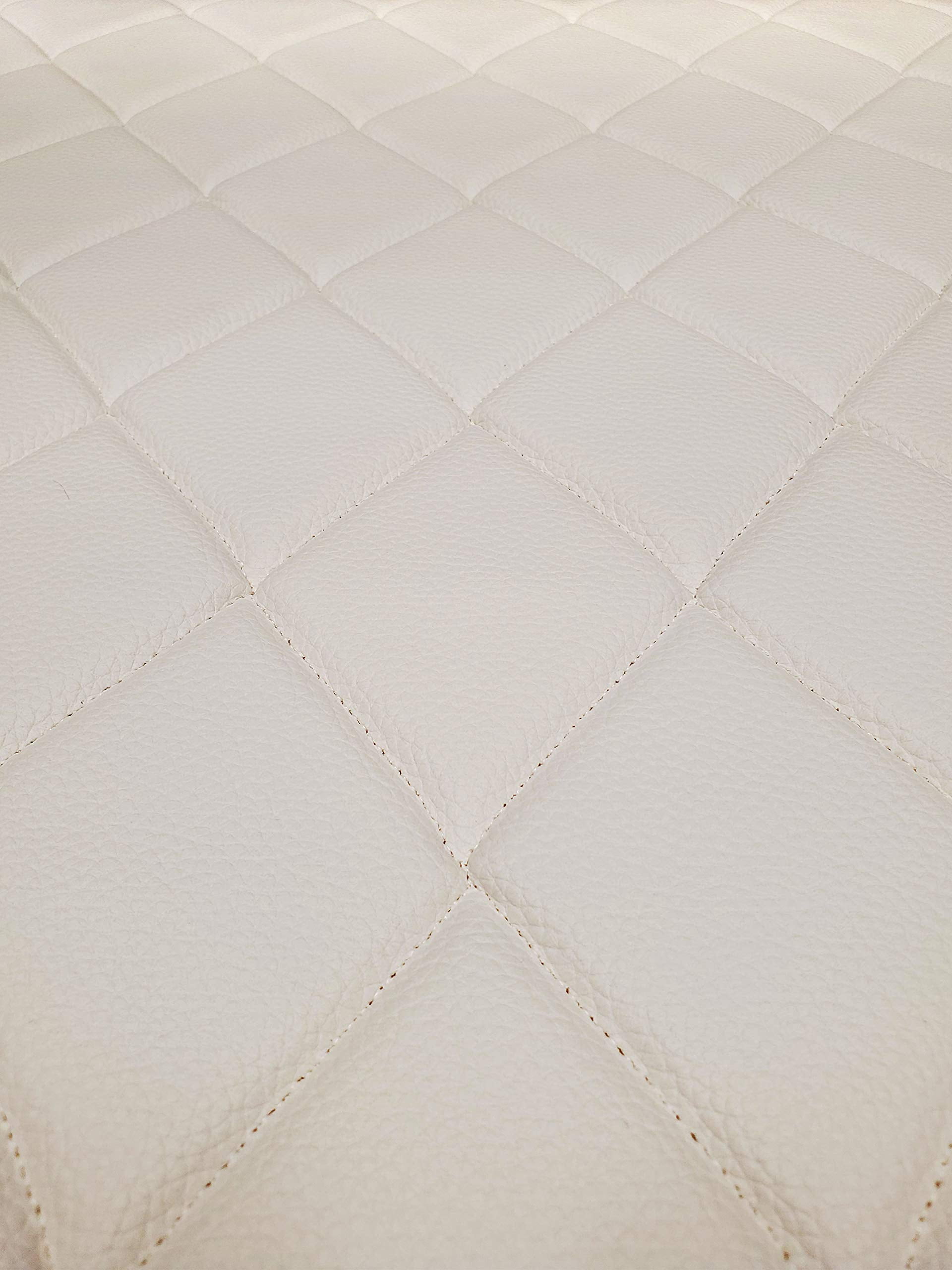 Quilted Vinyl Padded Upholstery Fabric w 3/8" Foam Backing Smooth 4"x6" Diamond /58" Wide/Continuous Yard/ Sewing Waterproof Upholstery, Commercial Restaurant Upholstery, Car Interior Fabric (White)