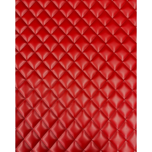 Quilted Vinyl Padded Upholstery Fabric w 3/8" Foam Backing Smooth Grain 2"x3" Diamond /58" Wide/Continuous Yard/ DIY Furniture, Auto, Boat, Decor, Headboard, Wall Panel, Car Interior (Lipstick Red)
