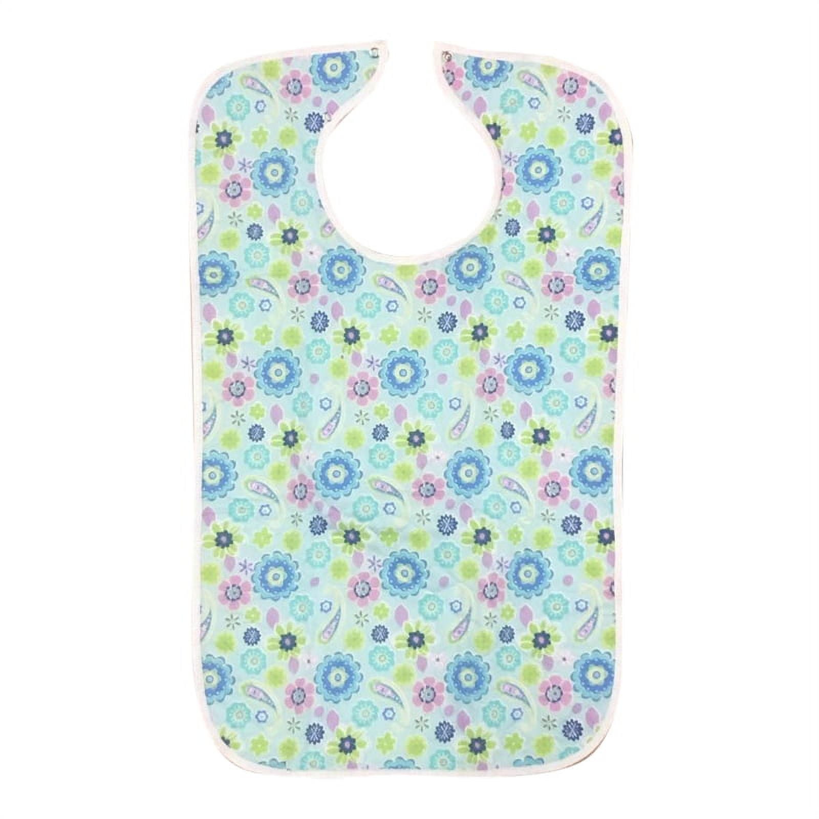 Quilted Washable Adult Bib with Snap Closure-Assorted Prints (Blue Buds ...