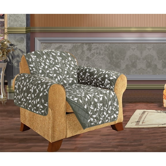 Quilted Water-Absorbent Microfiber Reversible Leaf Furniture Protector/Slipcover, Chair Size, Sage/Green