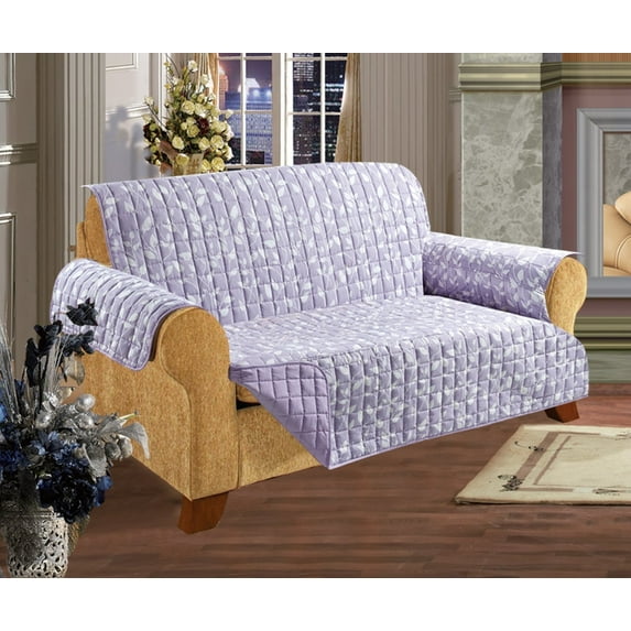 Quilted Water-Absorbent Microfiber Reversible Leaf Furniture Protector/Slipcover, Loveseat Size, Beige