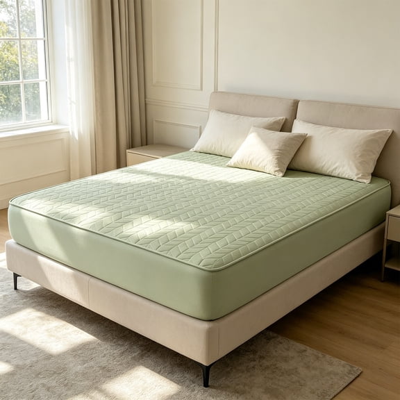 Quilted Water-Resistant Bed Cover Set, Ice Silk Summer Mattress Protector, Cooling Breathable Nylon Topper for Bedroom Guest Room, Modern Indoor Home Decor Enhancement, 59.06" x 78.74", KTFgvq