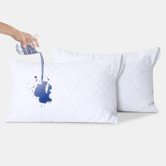 Quilted Waterproof Pillow Protectors, Zippered Pillowcases, Breathable Protective Pillow Encasement Covers (2, King (20" x 38"))