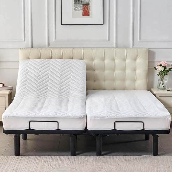 Quilted Waterproof Split King Mattress Protector for Adjustable Bed Fitted Sheet Style Padded Mattress Pad Cover