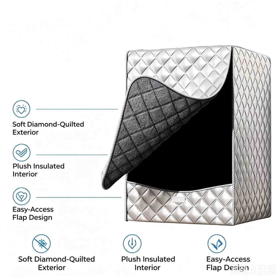 Quilted Waterproof Washing Machine Cover, Thick Insulated Front Load Washer Dryer Protector with Front Pocket, Sunproof All-Weather Laundry Appliance Cover for Home Balcony Garage Use