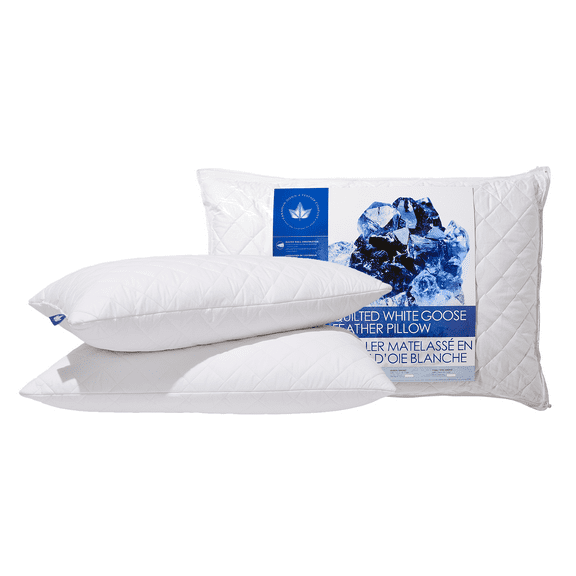 Quilted White Goose Feather Pillow - Medium Support - Queen Size Two Pack
