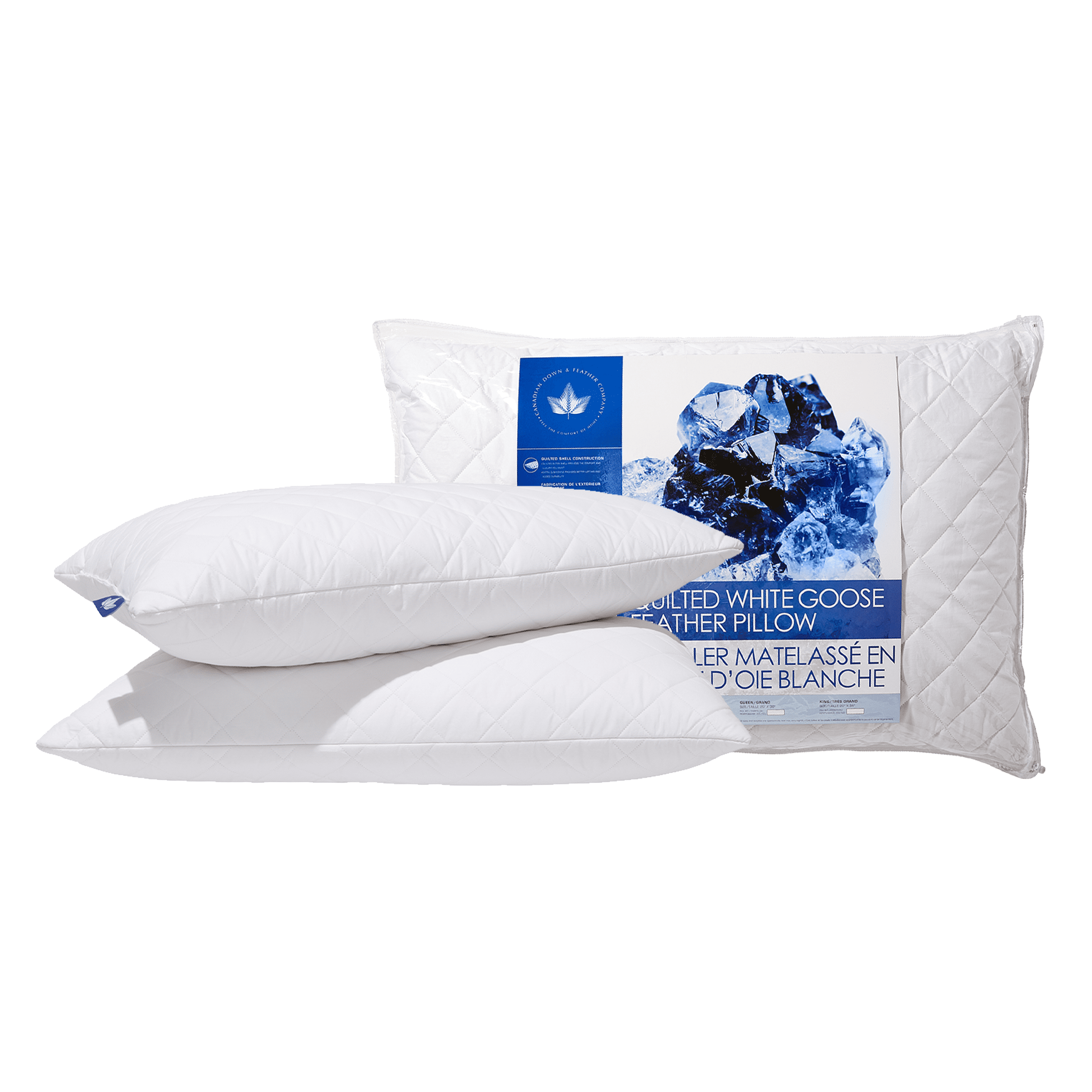 Quilted White Goose Feather Hypoallergenic Standard Pillows - Set of 2