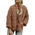 thumbnail image 1 of Quilted Winter Jackets Women Stand Collar Full-Zip Coat with Pockets Loose Casual Cotton Padded Outerwear No Hood (2XL, Coffee), 1 of 7