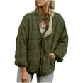 thumbnail image 1 of Quilted Winter Jackets Women Stand Collar Full-Zip Coat with Pockets Loose Casual Cotton Padded Outerwear No Hood (L, Army Green), 1 of 7