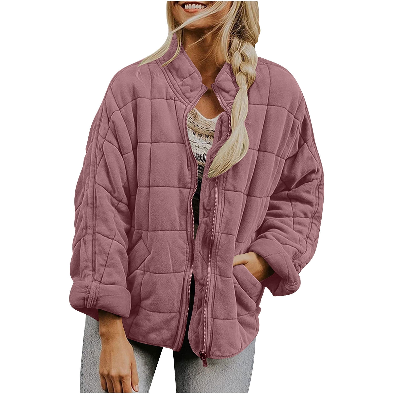 Quilted Winter Jackets Women Stand Collar Full-Zip Coat with