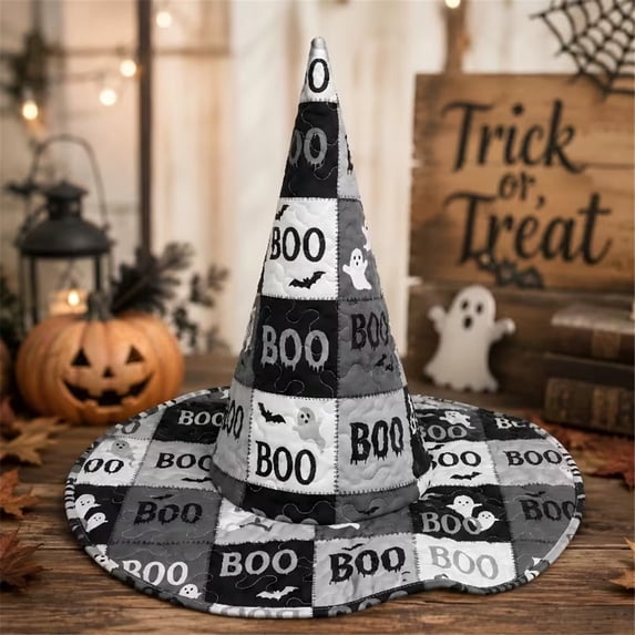 Quilted Witch Hat, Foldable Pointed Costume Hat for Halloween Theme Party