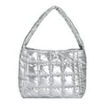 thumbnail image 1 of Quilted Women Handbag Fashion Plaid Cotton Tote Bag Portable for Travel (Silver), 1 of 10