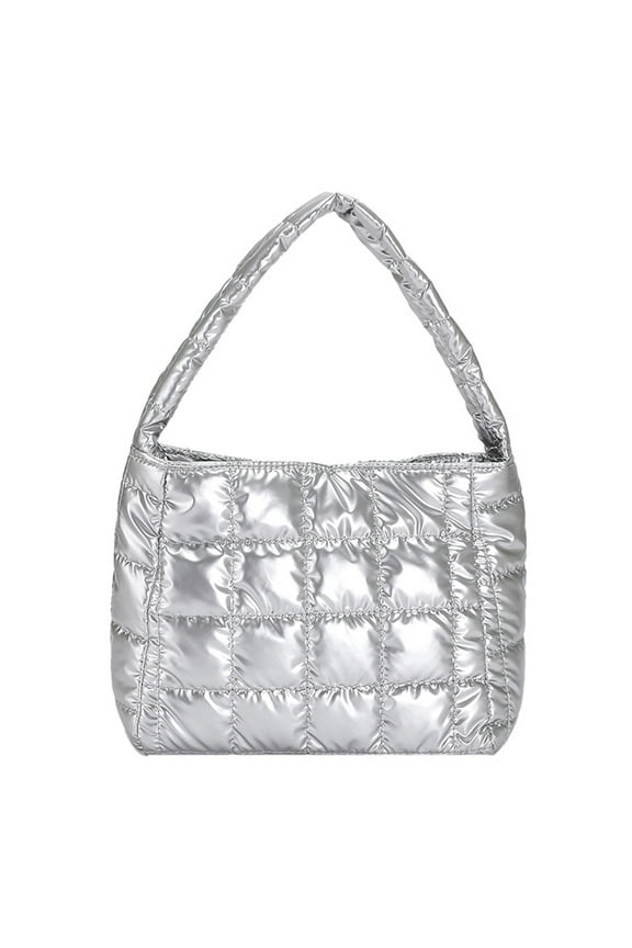 Quilted Women Handbag Fashion Plaid Cotton Tote Bag Portable for Travel (Silver)