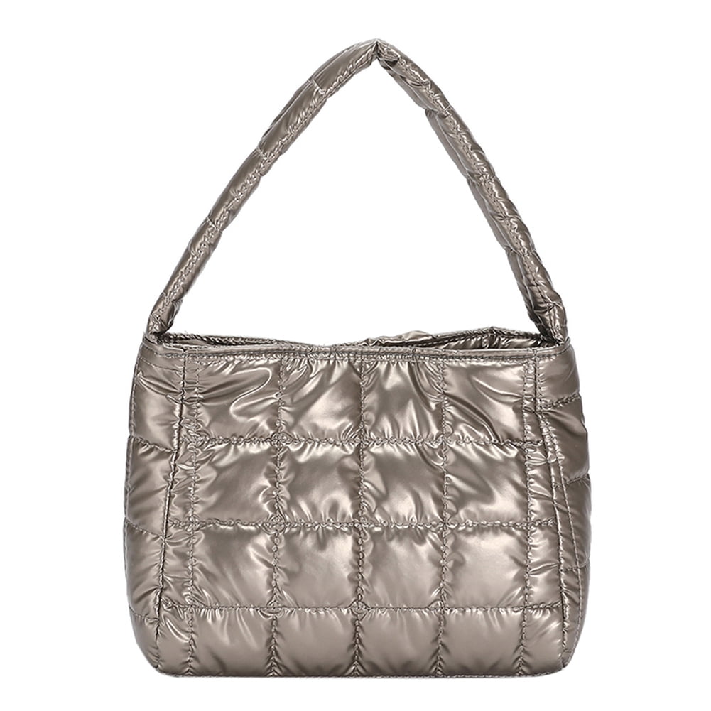 Women Champag Quilted Polyester Lightweight Zipper Luxury Tote Shoulder Handbag Champagne Gold Tote Purse | Elegant Faux Leather Handbag  main image 2