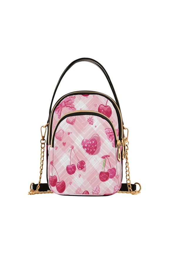 Quilted Women's Crossbody Bag Purses and Handbags with Detachable Leather Strap Cherry and Pink Bow Pattern