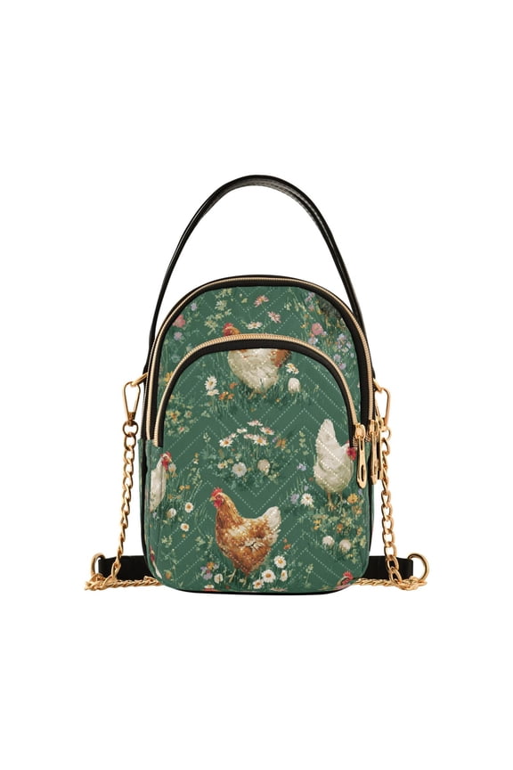 Quilted Women's Crossbody Bag Purses and Handbags with Detachable Leather Strap Chickens and Flowers Pattern