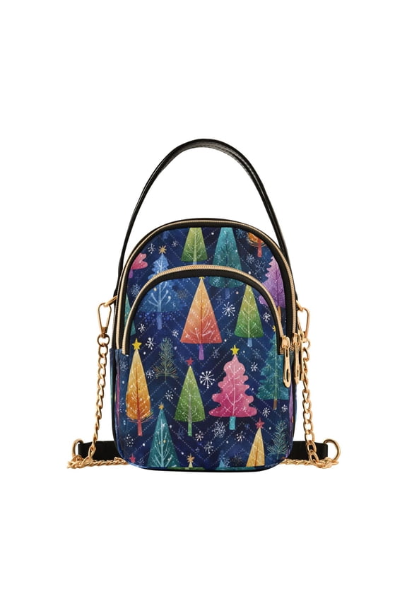 Quilted Women's Crossbody Bag Purses and Handbags with Detachable Leather Strap Colorful Christmas Trees Pattern