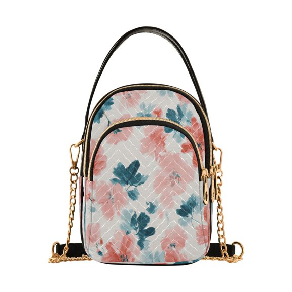 Quilted Women's Crossbody Bag Purses and Handbags with Detachable Leather Strap Coral and Teal Floral Pattern