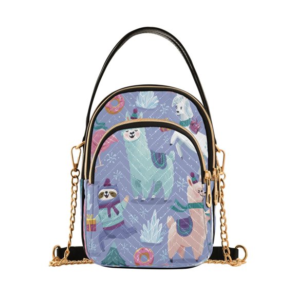 Quilted Women's Crossbody Bag Purses and Handbags with Detachable Leather Strap Cute Animals in The Snow